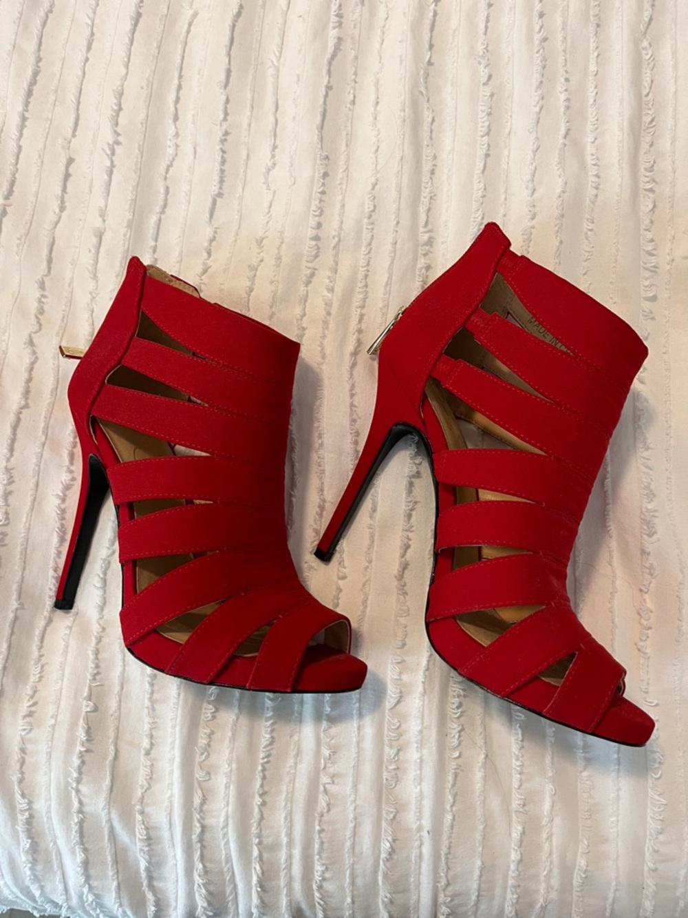 Jessica Simpson Red Strappy Peep-Toe Stiletto Booties
